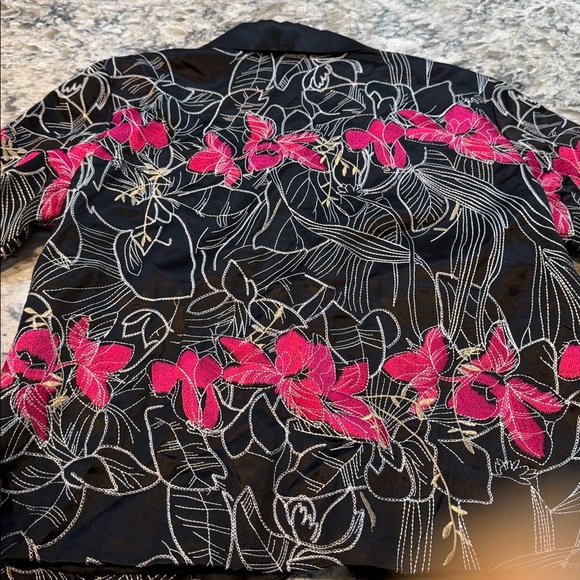 Chicos | Tamatha Silk Blend Jacket Floral Embroidered in Black Size M Medium - Picture 12 of 12